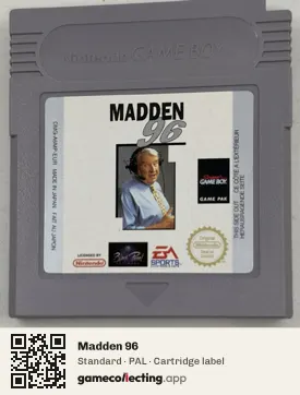 Madden 96 Game Boy, PAL cartridge label
