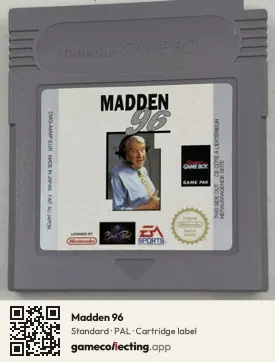 Madden 96 Game Boy, PAL cartridge label