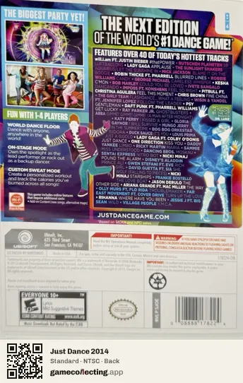 Just Dance 2014 Nintendo Wii, NTSC box back