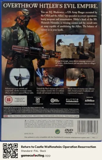 Return to Castle Wolfenstein: Operation Resurrection PlayStation 2, PAL box back