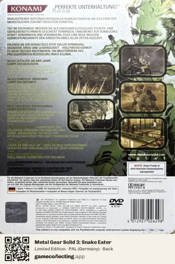 Metal Gear Solid 3: Snake Eater PlayStation 2, Germany box back