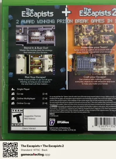 The Escapists + The Escapists 2 Xbox One, NTSC box back