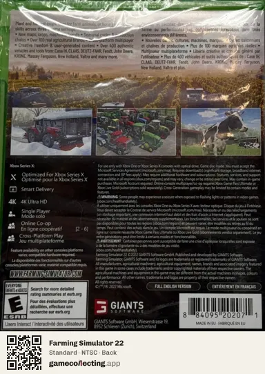 Farming Simulator 22 Xbox Series X, NTSC box back