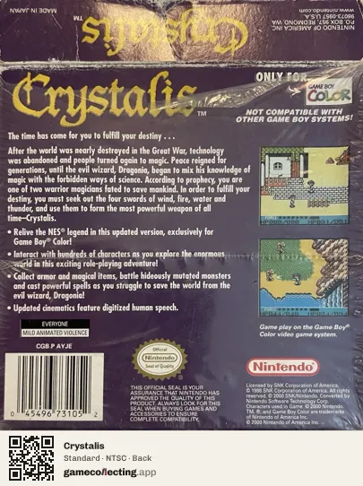 Crystalis Game Boy Color, NTSC box back