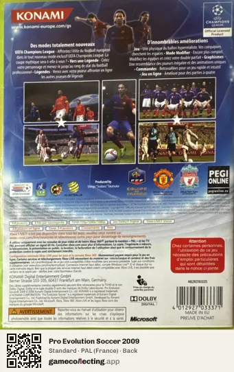 Pro Evolution Soccer 2009 Xbox 360, France box back