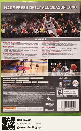 NBA Live 09 Xbox 360, NTSC box back