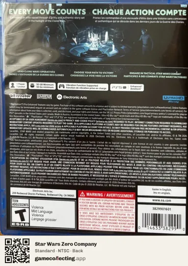 Star Wars Zero Company PlayStation 5, NTSC box back