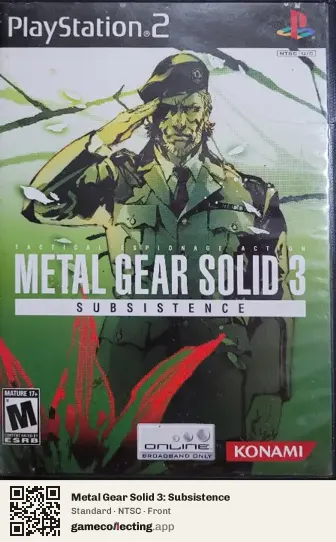 Metal Gear Solid 3: Subsistence PlayStation 2, NTSC box front