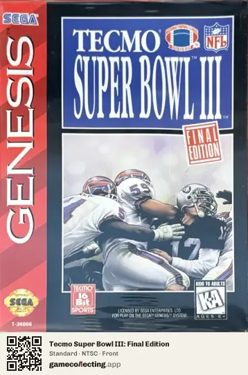Tecmo Super Bowl III: Final Edition Sega Mega Drive / Genesis, NTSC box front