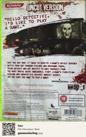 Saw Xbox 360, Germany box back