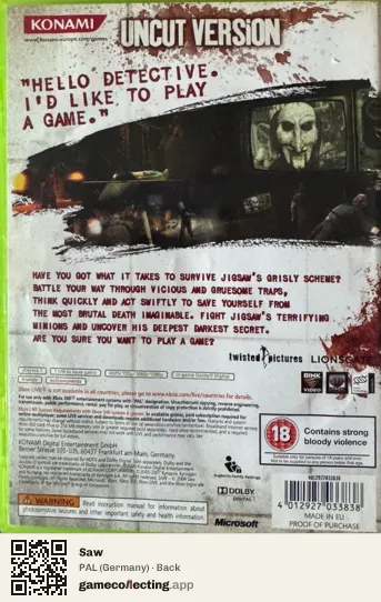 Saw Xbox 360, Germany box back