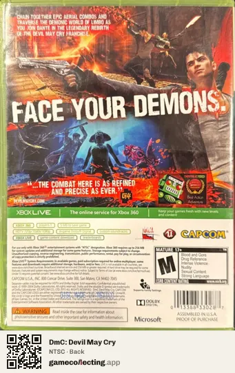 DmC: Devil May Cry Xbox 360, NTSC box back