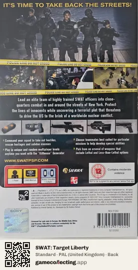 SWAT: Target Liberty PlayStation Portable, United Kingdom box back