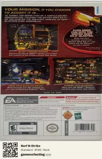 Nerf N-Strike Nintendo Wii, NTSC box back