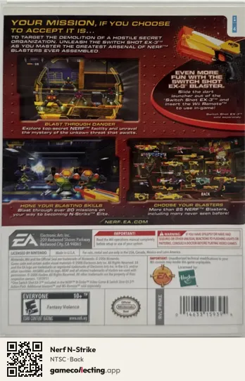 Nerf N-Strike Nintendo Wii, NTSC box back