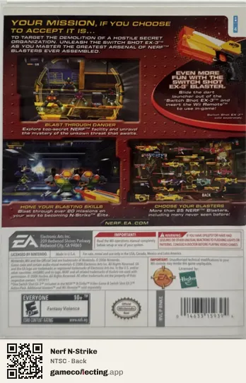 Nerf N-Strike Nintendo Wii, NTSC box back