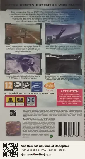 Ace Combat X: Skies of Deception PlayStation Portable, France box back