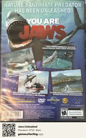Jaws Unleashed PlayStation 2, NTSC box back