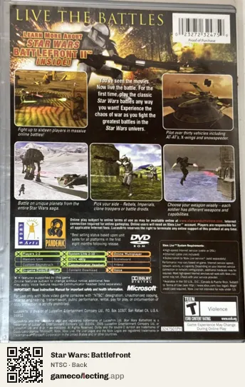 Star Wars: Battlefront Xbox, NTSC box back