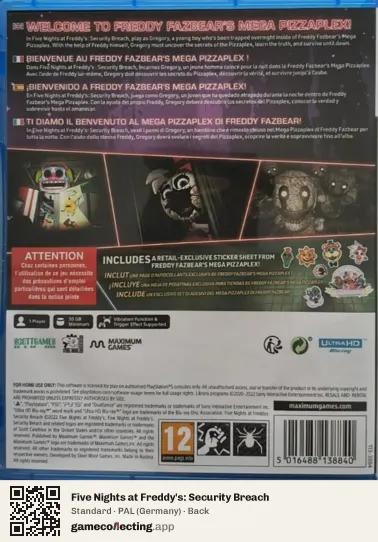 Five Nights at Freddy's: Security Breach PlayStation 5, Germany box back