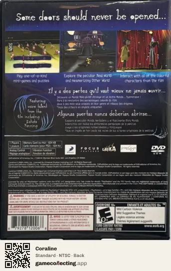 Coraline PlayStation 2, NTSC box back