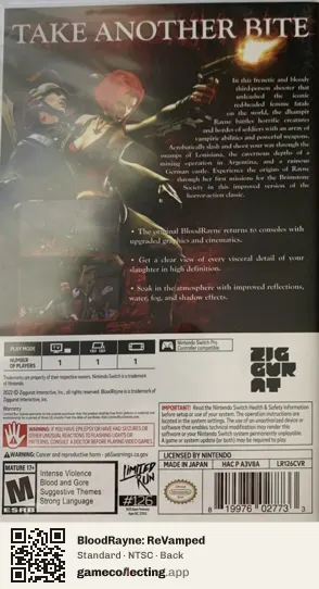 BloodRayne: ReVamped Nintendo Switch, NTSC box back