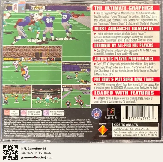 NFL GameDay 98 PlayStation, NTSC box back
