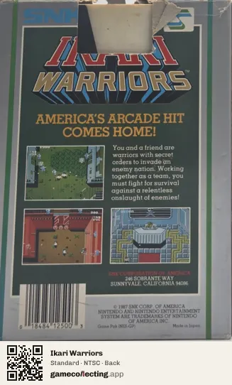 Ikari Warriors Nintendo Entertainment System, NTSC box back