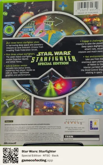 Star Wars: Starfighter Xbox, NTSC box back