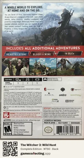 The Witcher 3: Wild Hunt Nintendo Switch, NTSC box back