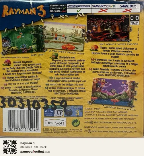 Rayman 3 Game Boy Advance, PAL box back