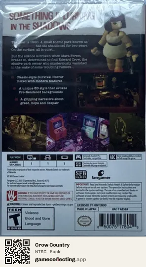 Crow Country Nintendo Switch, NTSC box back