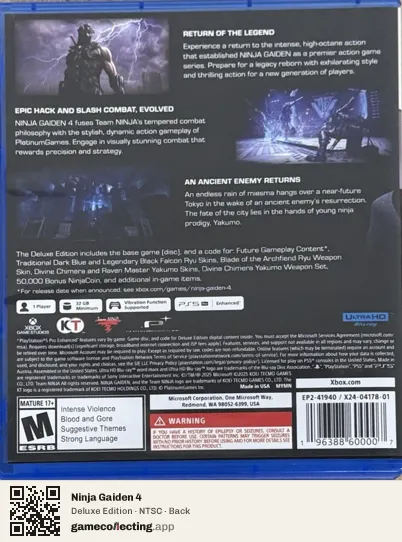 Ninja Gaiden 4 PlayStation 5, NTSC box back