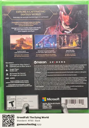 GreedFall: The Dying World Xbox Series X, NTSC box back