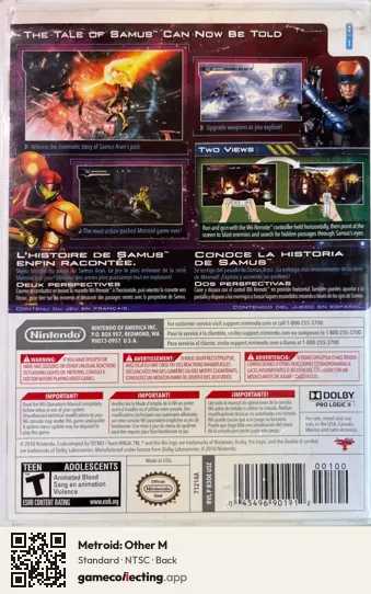 Metroid: Other M Nintendo Wii, NTSC box back