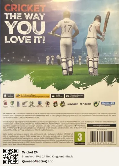 Cricket 24 PlayStation 5, United Kingdom box back