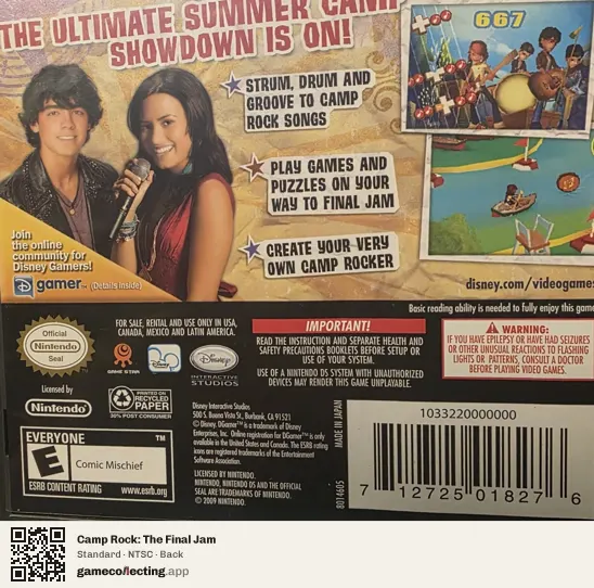 Camp Rock: The Final Jam Nintendo DS, NTSC box back