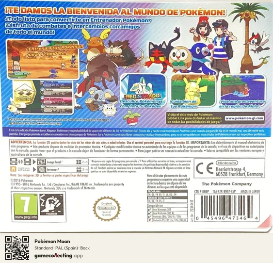 Pokémon Moon Nintendo 3DS, Spain box back