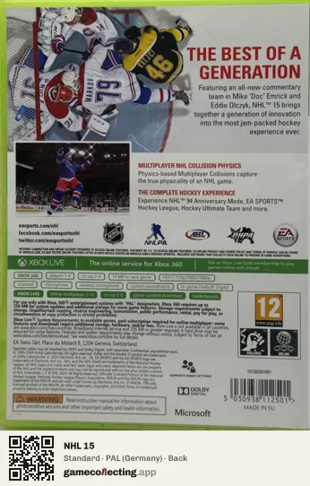 NHL 15 Xbox 360, Germany box back