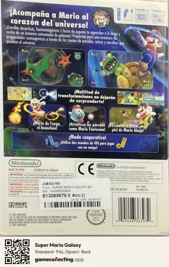 Super Mario Galaxy Nintendo Wii, Spain box back