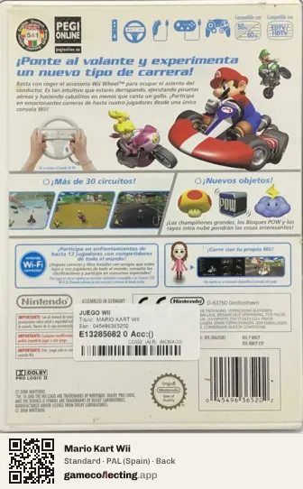 Mario Kart Wii Nintendo Wii, Spain box back