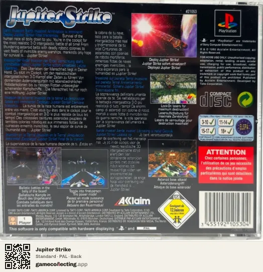 Jupiter Strike PlayStation, PAL box back