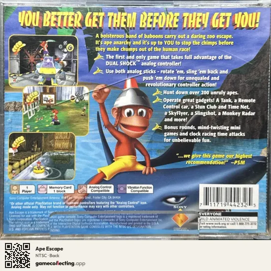 Ape Escape PlayStation, NTSC box back