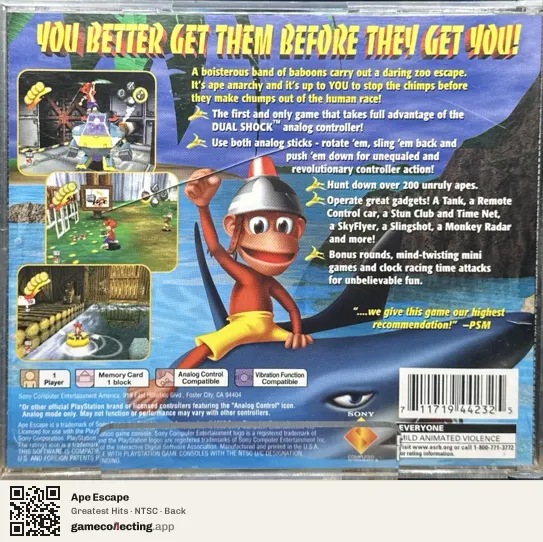 Ape Escape PlayStation, NTSC box back