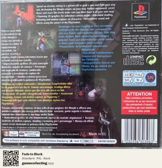 Fade to Black PlayStation, PAL box back