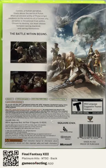 Final Fantasy XIII Xbox 360, NTSC box back
