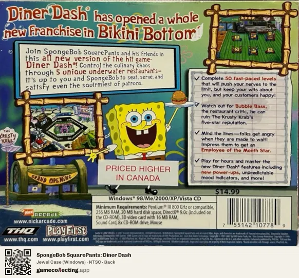 SpongeBob SquarePants: Diner Dash Computer, NTSC box back