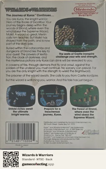 Wizards & Warriors Nintendo Entertainment System, NTSC box back