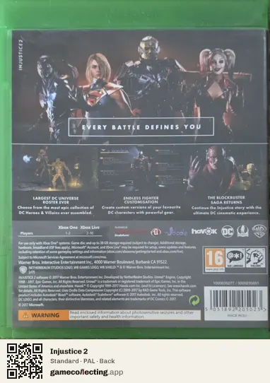 Injustice 2 Xbox One, PAL box back