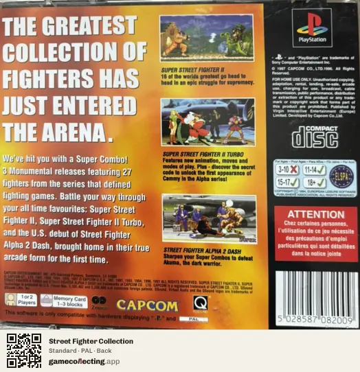 Street Fighter Collection PlayStation, PAL box back